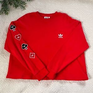 Adidas: Women’s Originals V-Day Crew Cropped Crewneck with Suit of Cards Patches